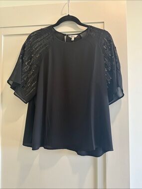 Reitmans Black Sequin Flutter-Sleeve Blouse